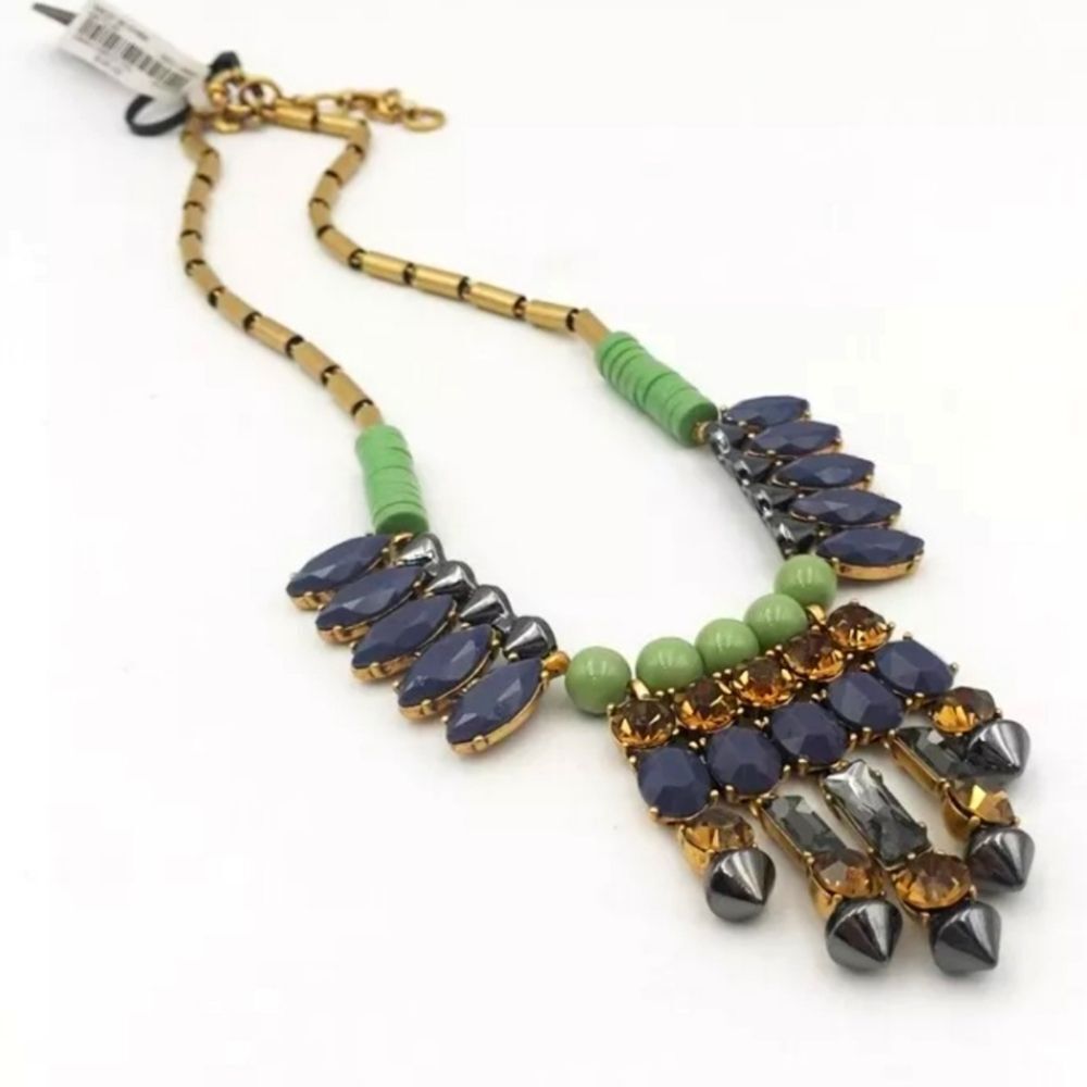 J CREW GOLDTONE GREEN BLUE BROWN CUT CRYSTAL NECKLACE NWOT